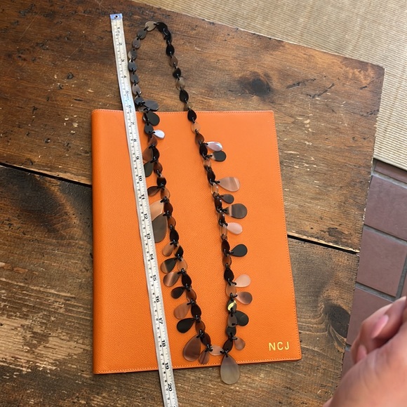 HERMÈS Buffalo Horn Necklace Brown Tortoise Shell LONG RARE bead dangle $1500RP! - Picture 15 of 16